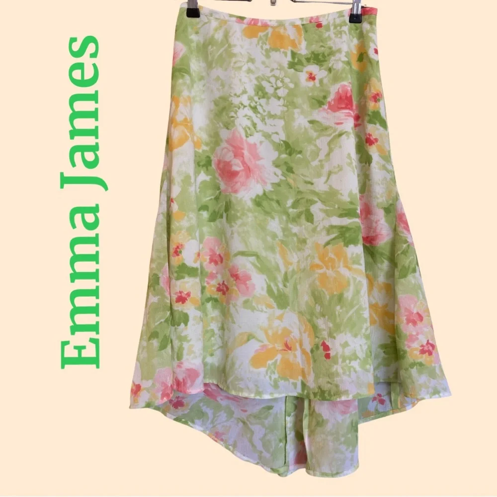 EMMA JAMES Floral Cottagecore Boho Women’s Skirt Gauzy Hi/Low Light Airy Lined - Picture 1 of 13